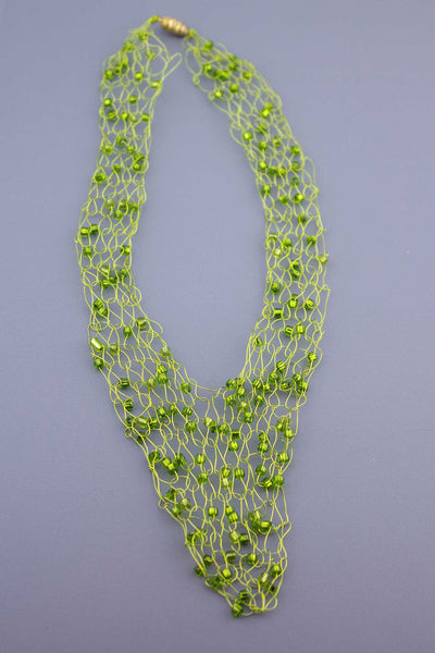 Wire Vneck Necklace-Light Green