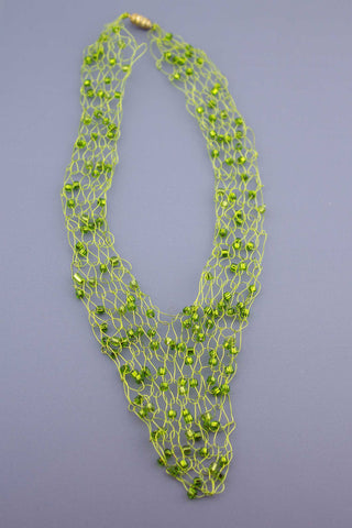 Wire Vneck Necklace-Light Green