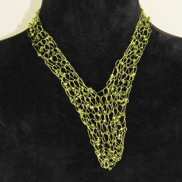 Wire Vneck Necklace-Light Green
