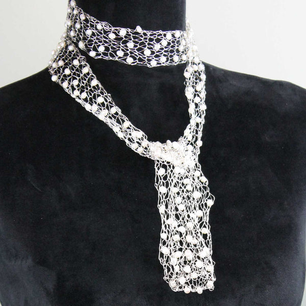 Wire Scarf- Silver and Pearl