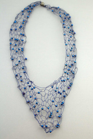 Wire V neck necklace- Blue