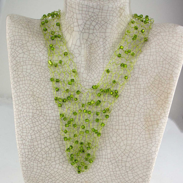 Wire Vneck Necklace-Light Green
