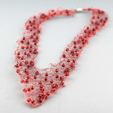 Wire Vneck Necklace-Red