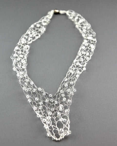 Wire Vneck Necklace- Silver with Pearl
