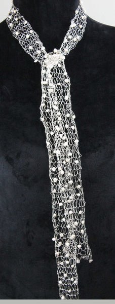 Wire Scarf- Silver and Pearl