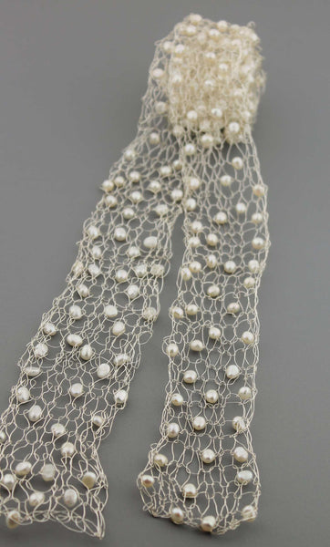 Wire Scarf- Silver and Pearl